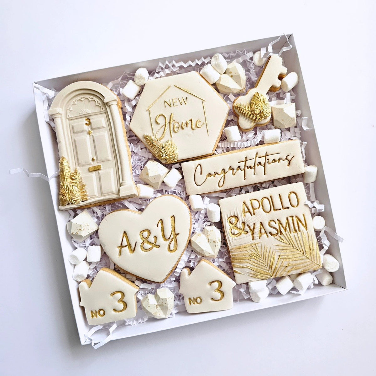 Beige and gold new home biscuits