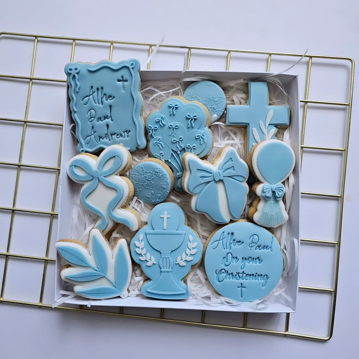 Blue and white christening set