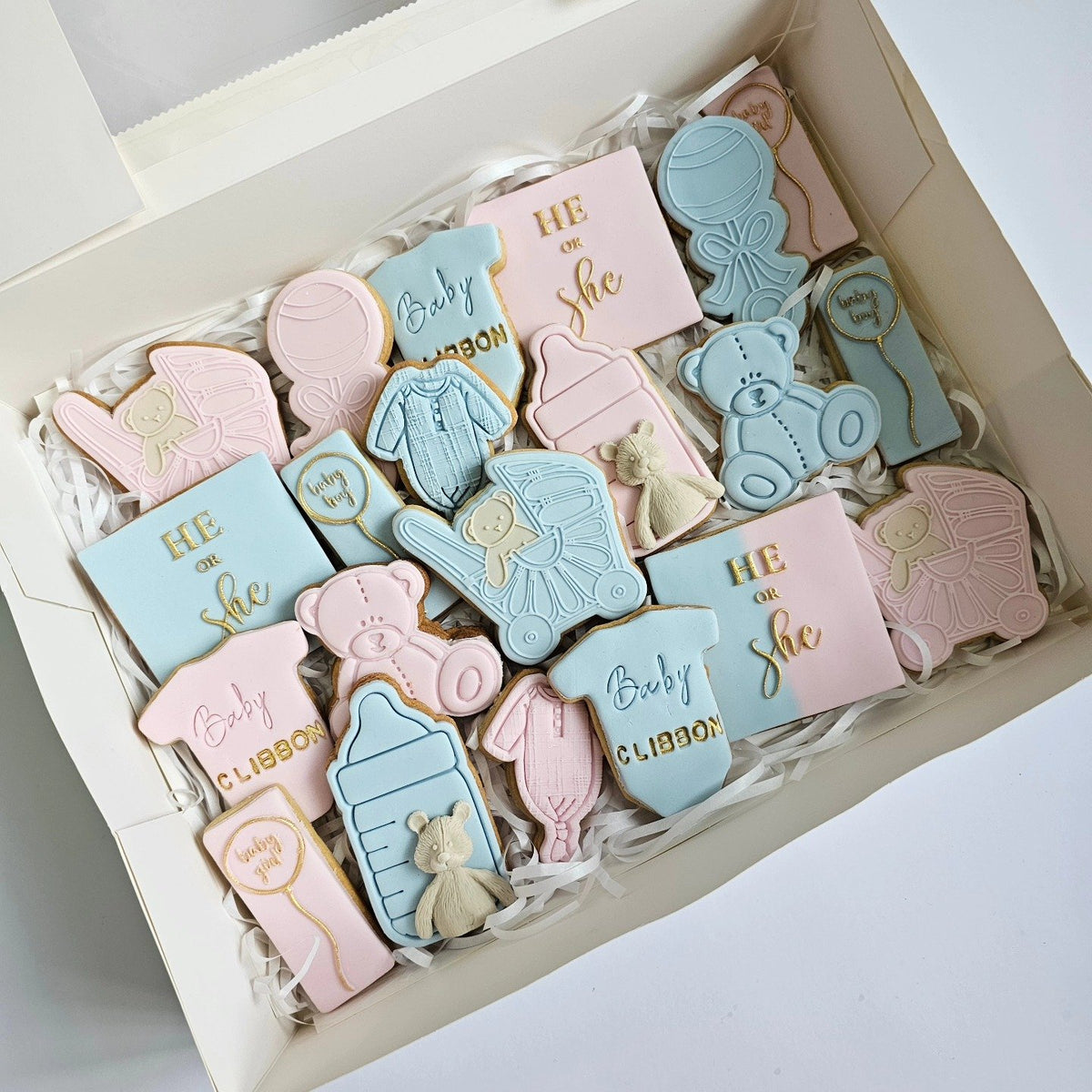 Pink and blue gender reveal box