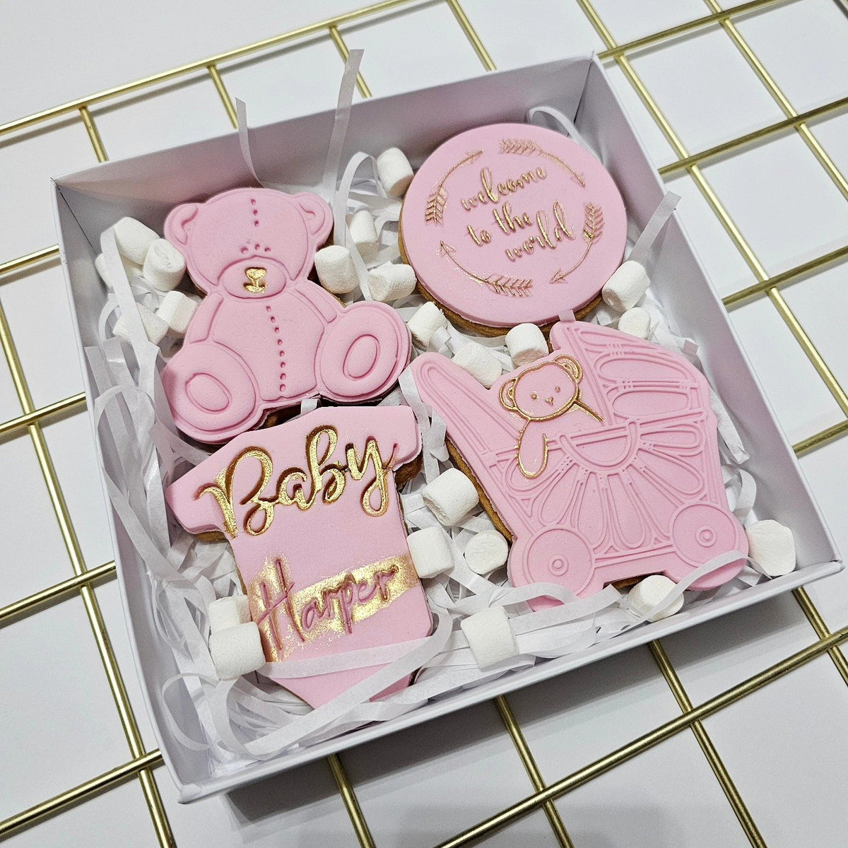 Pink and gold new baby mini box