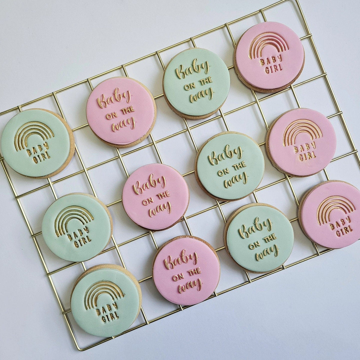 Sage and pink baby girl shower biscuits