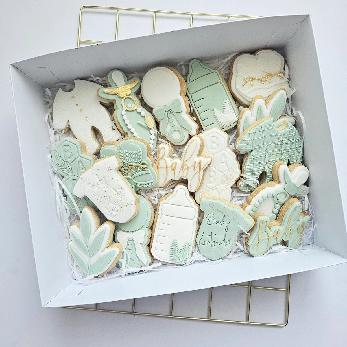 Sage baby shower gift box