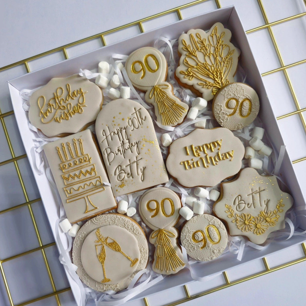 Beige and gold 90th birthday box