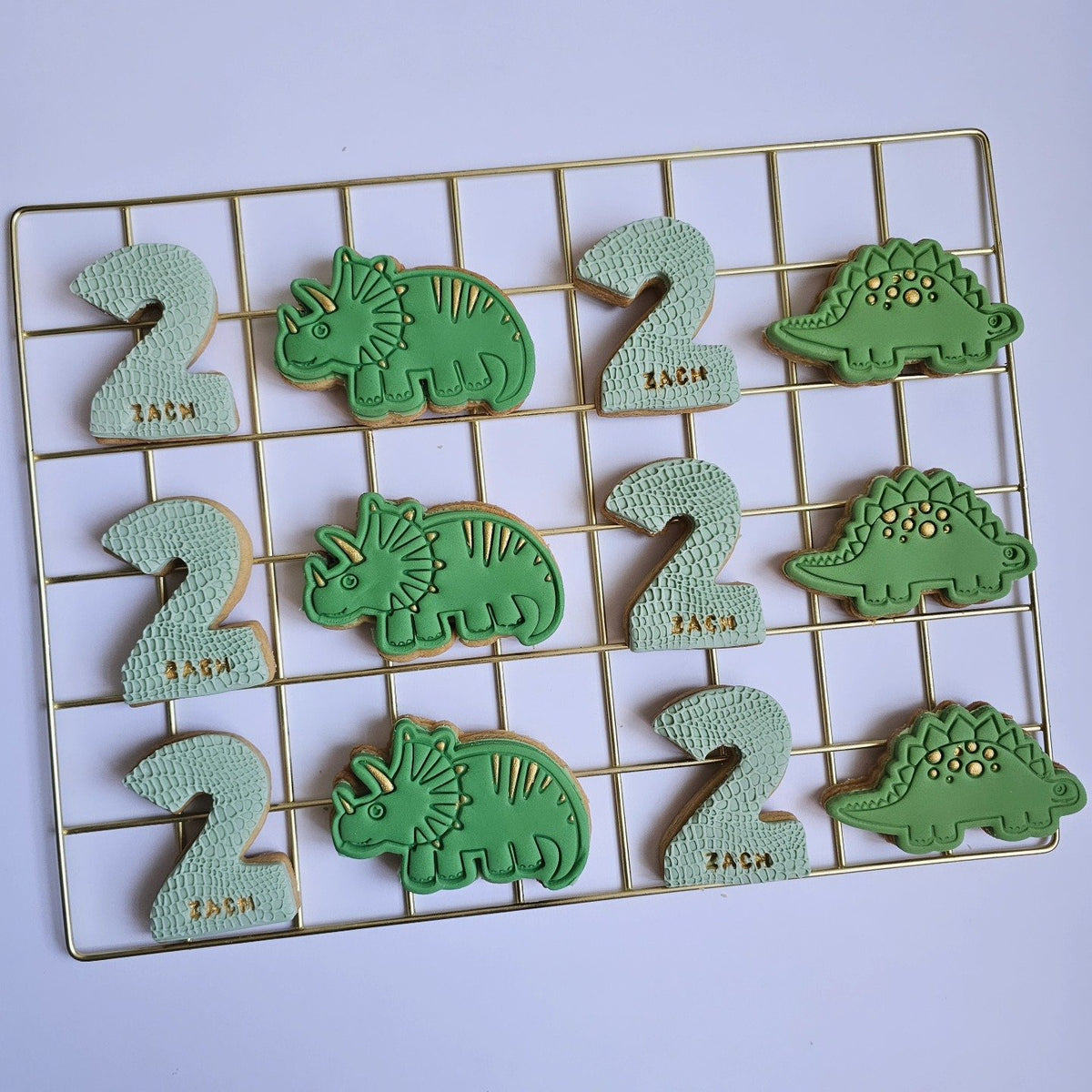 Green dinosaur 2nd birthday biscuits