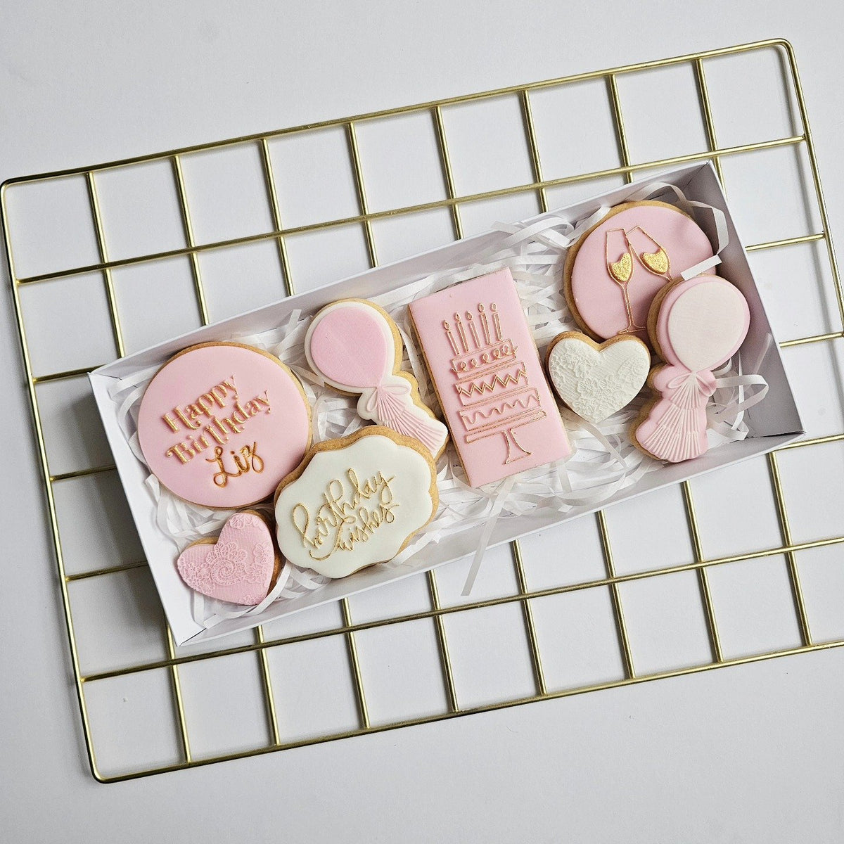 Medium pink and gold birthday box