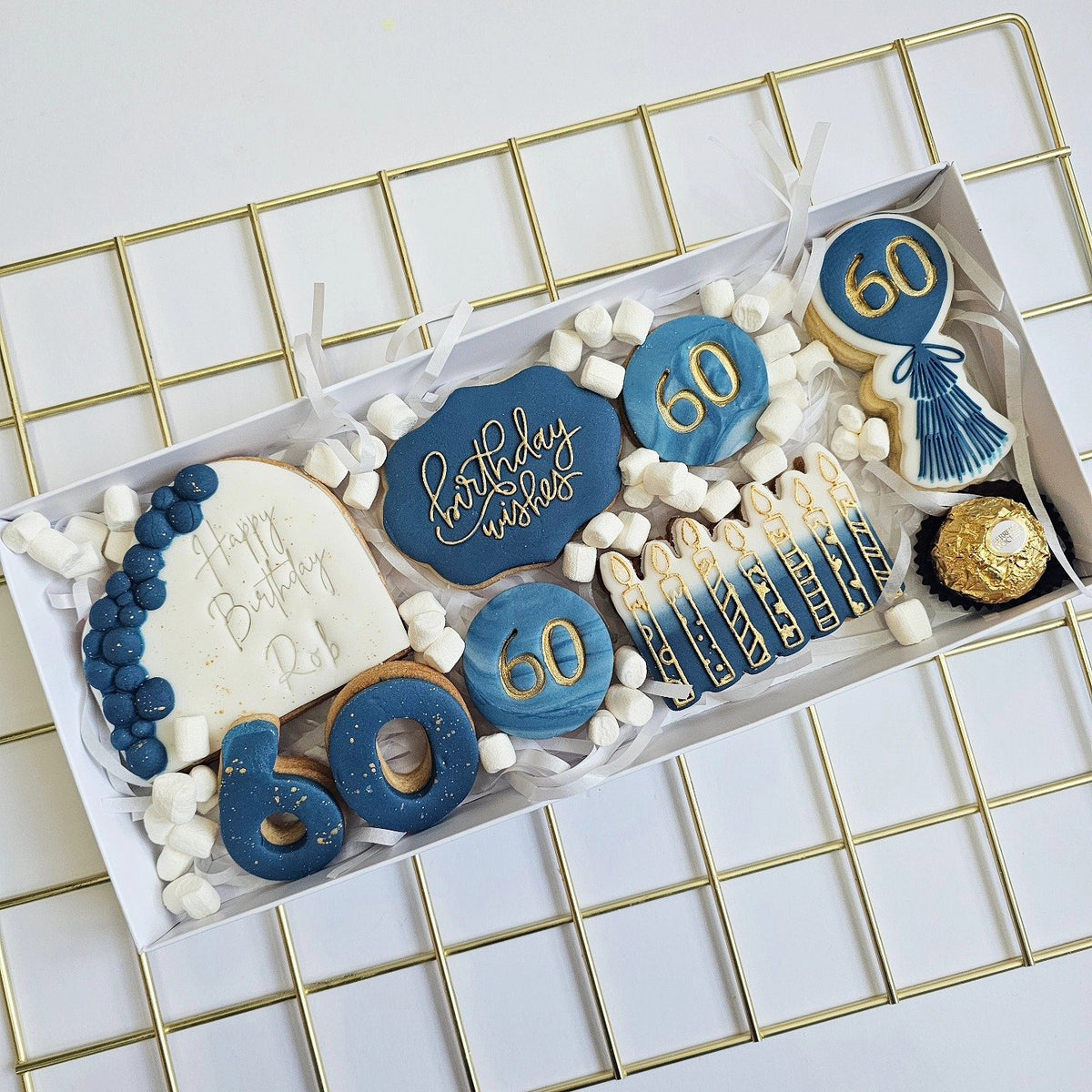 Navy and white 60th birthday box