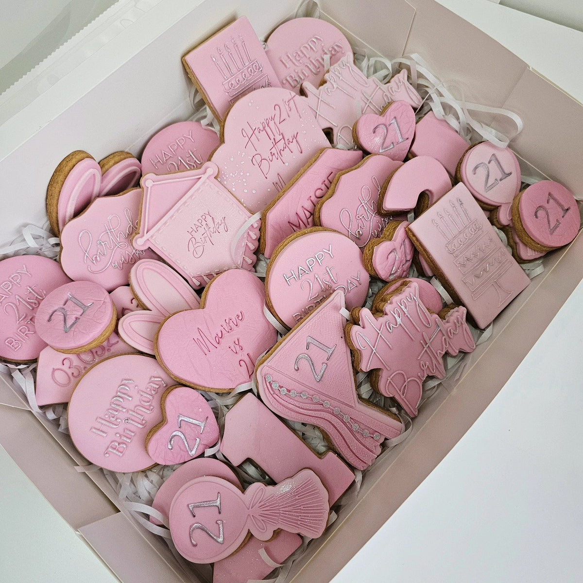 Pink 21st birthday biscuits