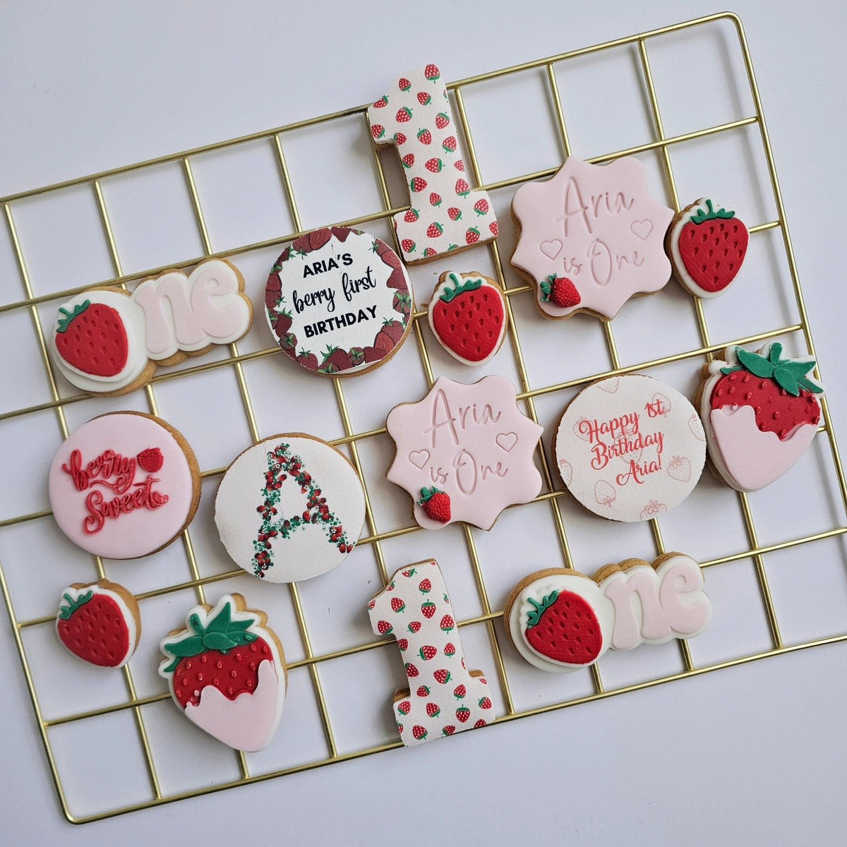 Strawberry 1st birthday biscuits