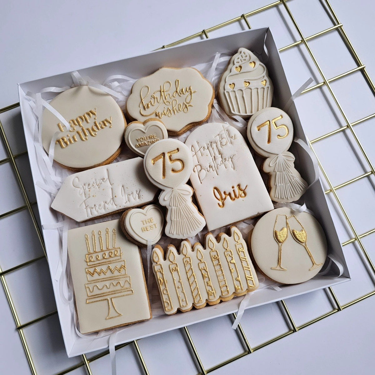 Taupe and gold 75th birthday box