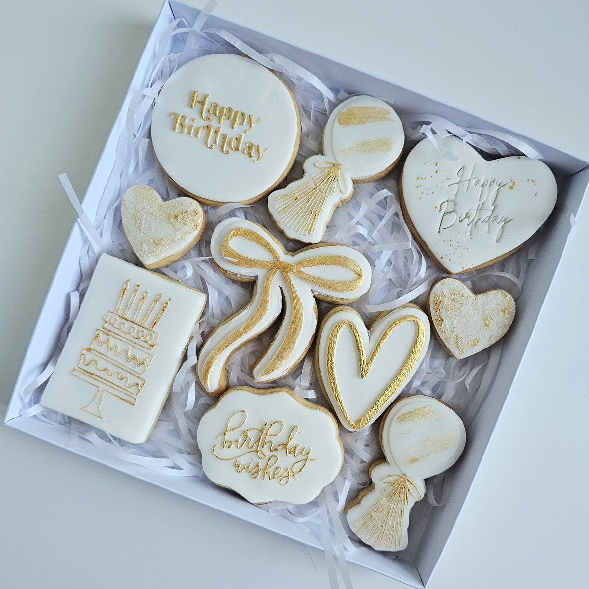 White and gold birthday treat box