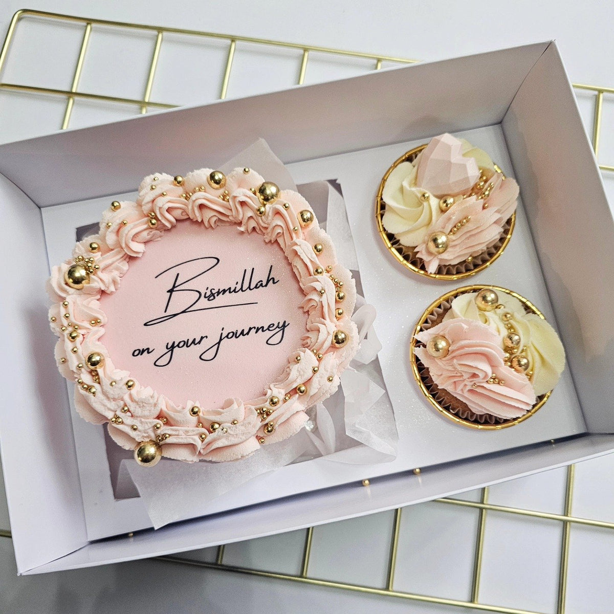 Pink and gold bento cake gift box