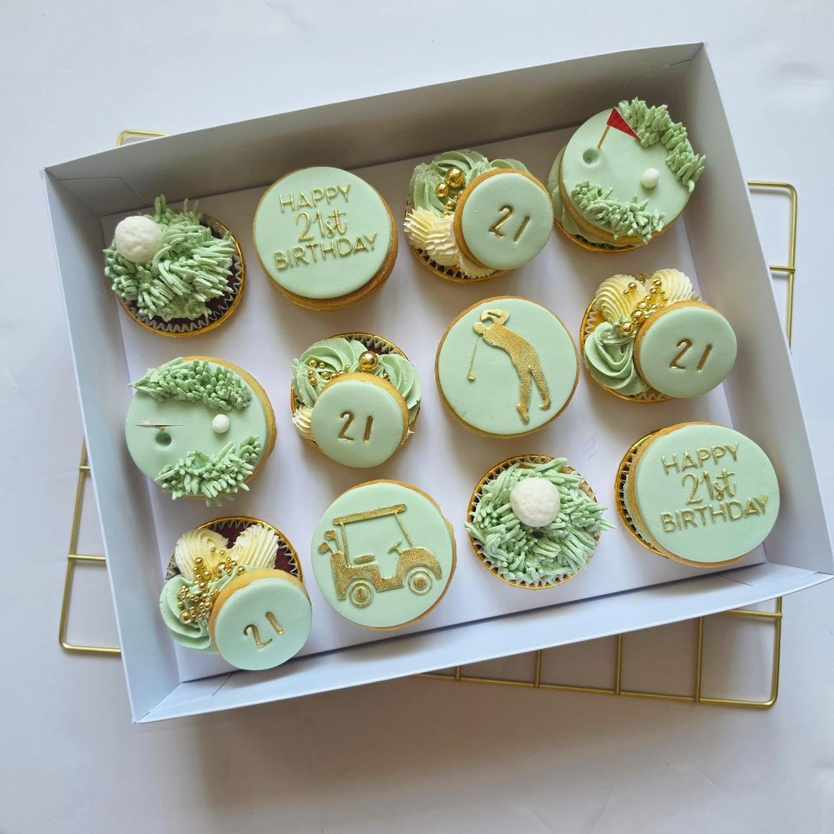 Golf themed 21st birthday cupcakes