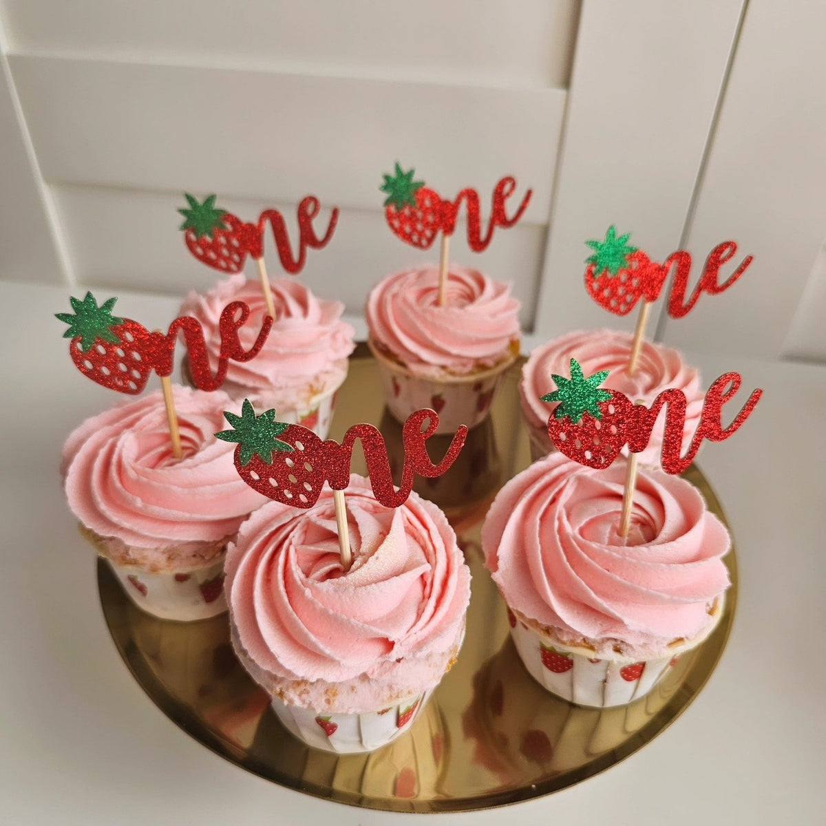 Strawberry 1st birthday cupcakes