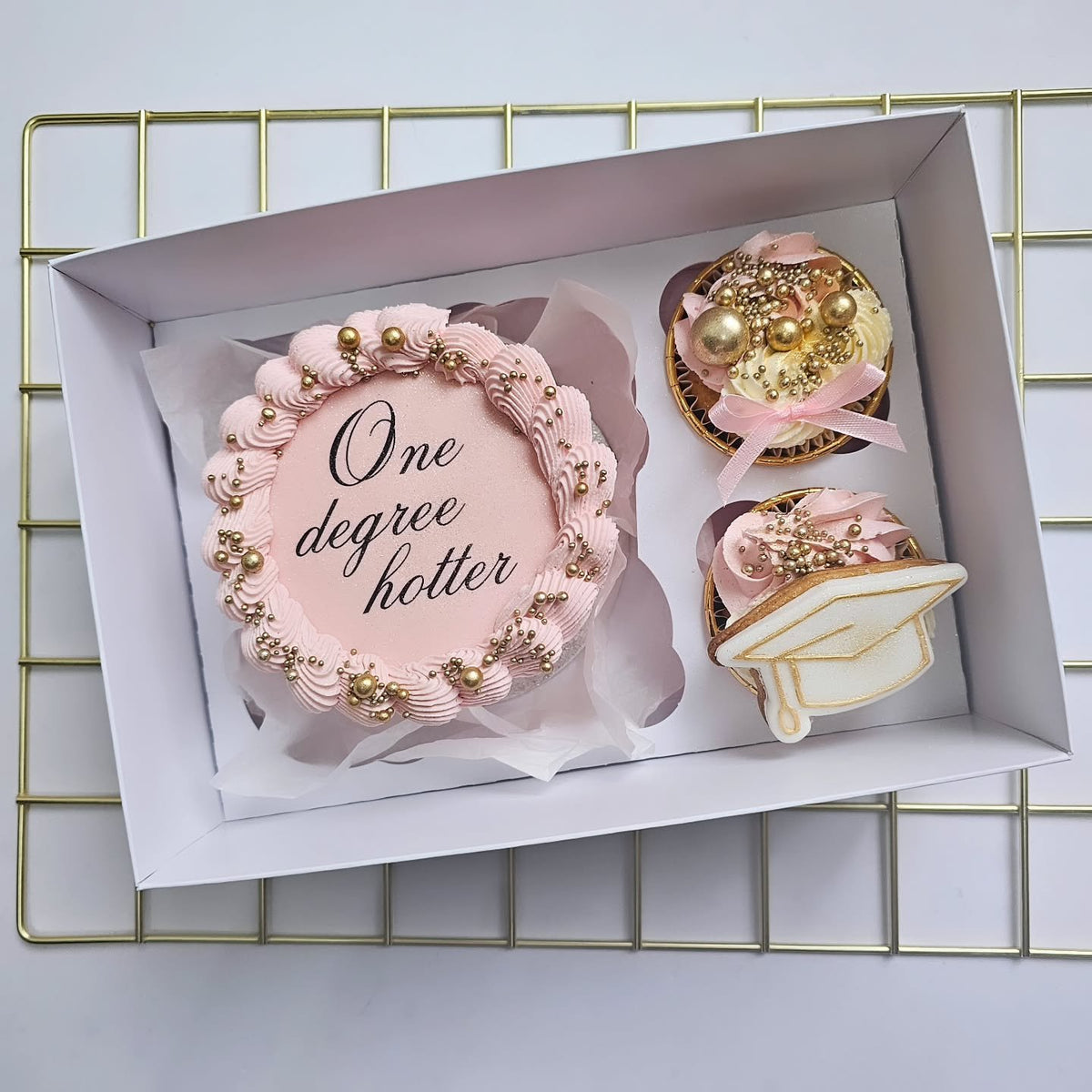 Graduation mini cake and cupcakes